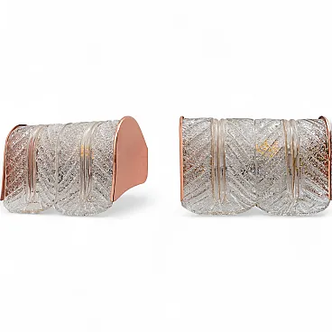 Pair of wall lamps in Barovier and Toso Murano glass and copper, 70s