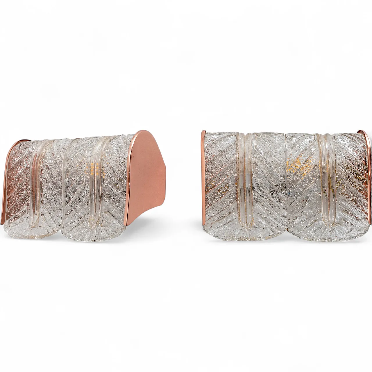 Pair of wall lamps in Barovier and Toso Murano glass and copper, 70s 12