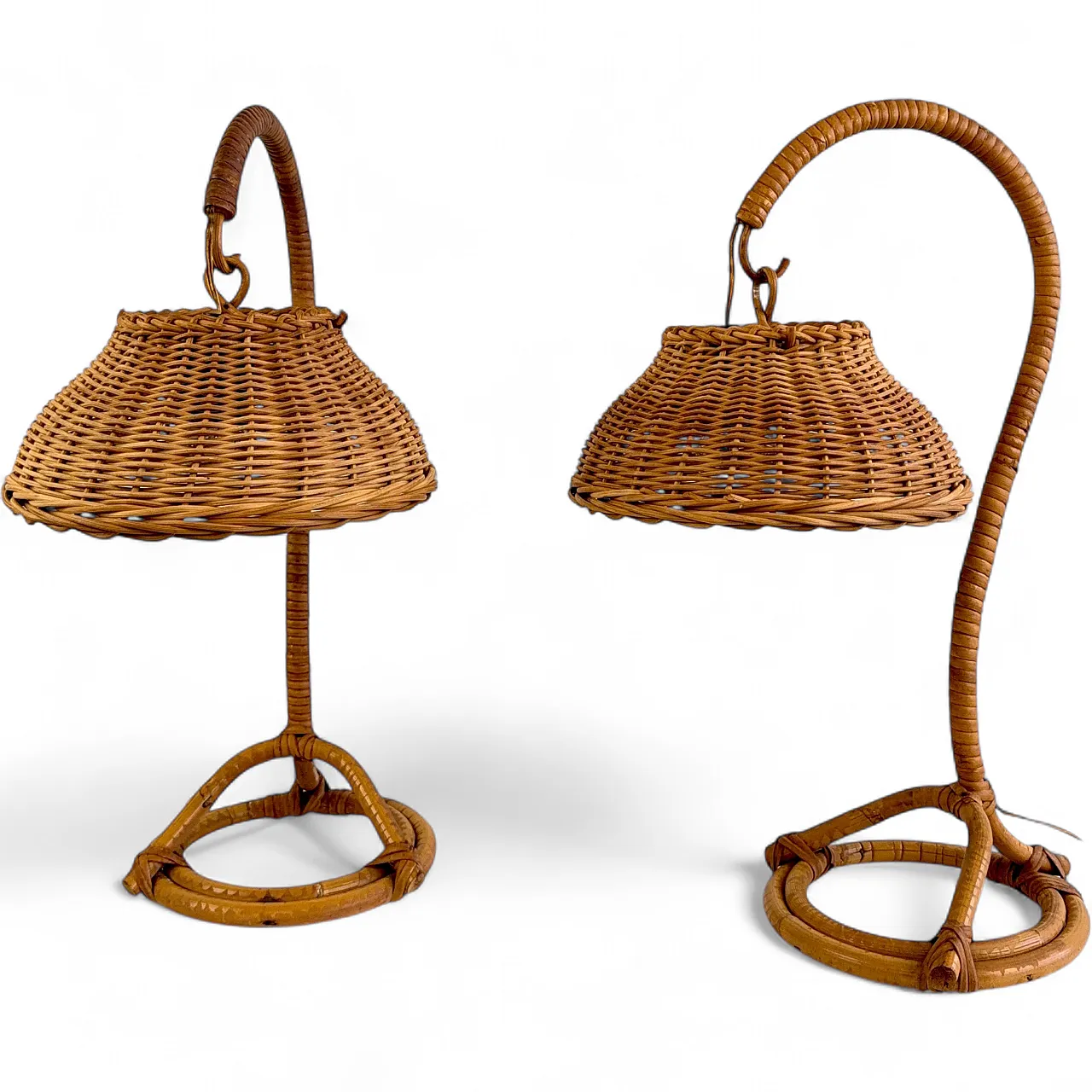 Pair of wicker bedside lamps, 1960s 12