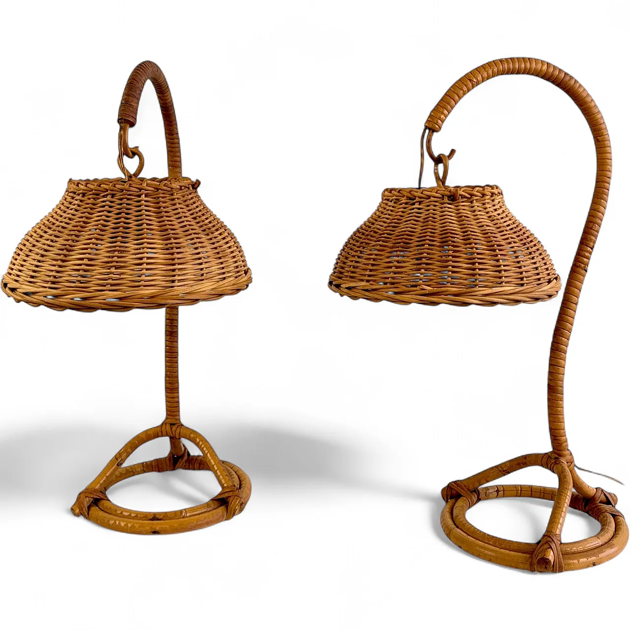 Pair of wicker bedside lamps, 1960s 13