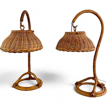 Pair of wicker bedside lamps, 1960s