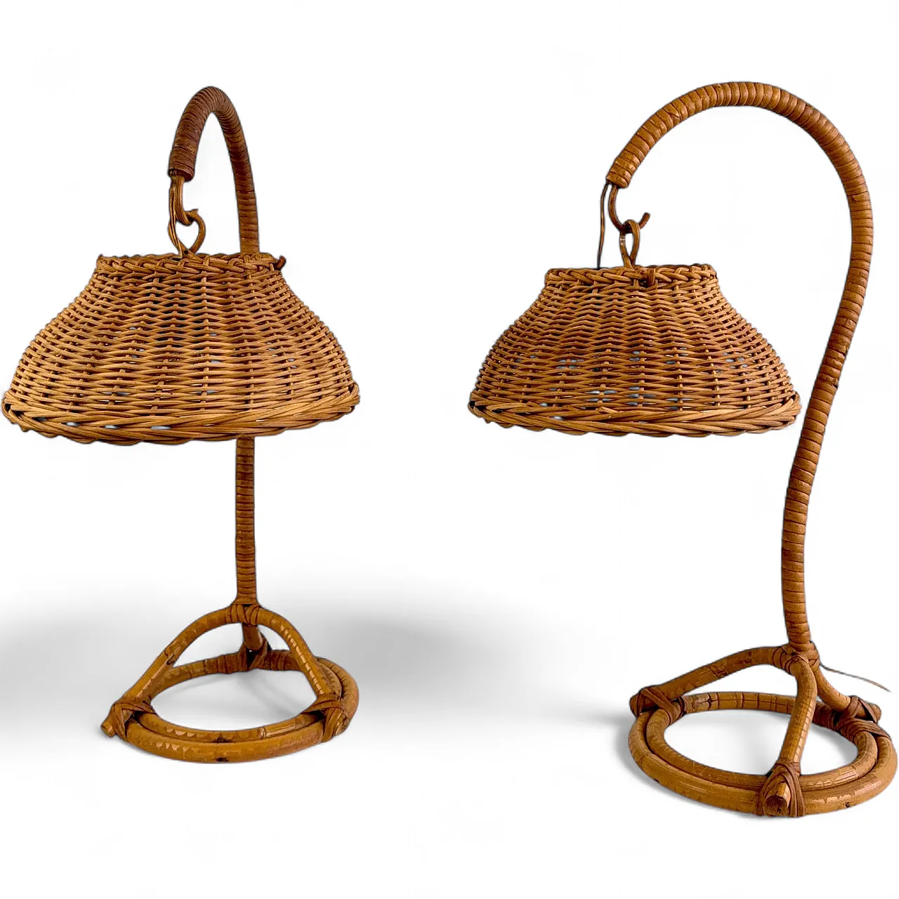 Pair of wicker bedside lamps, 1960s 15