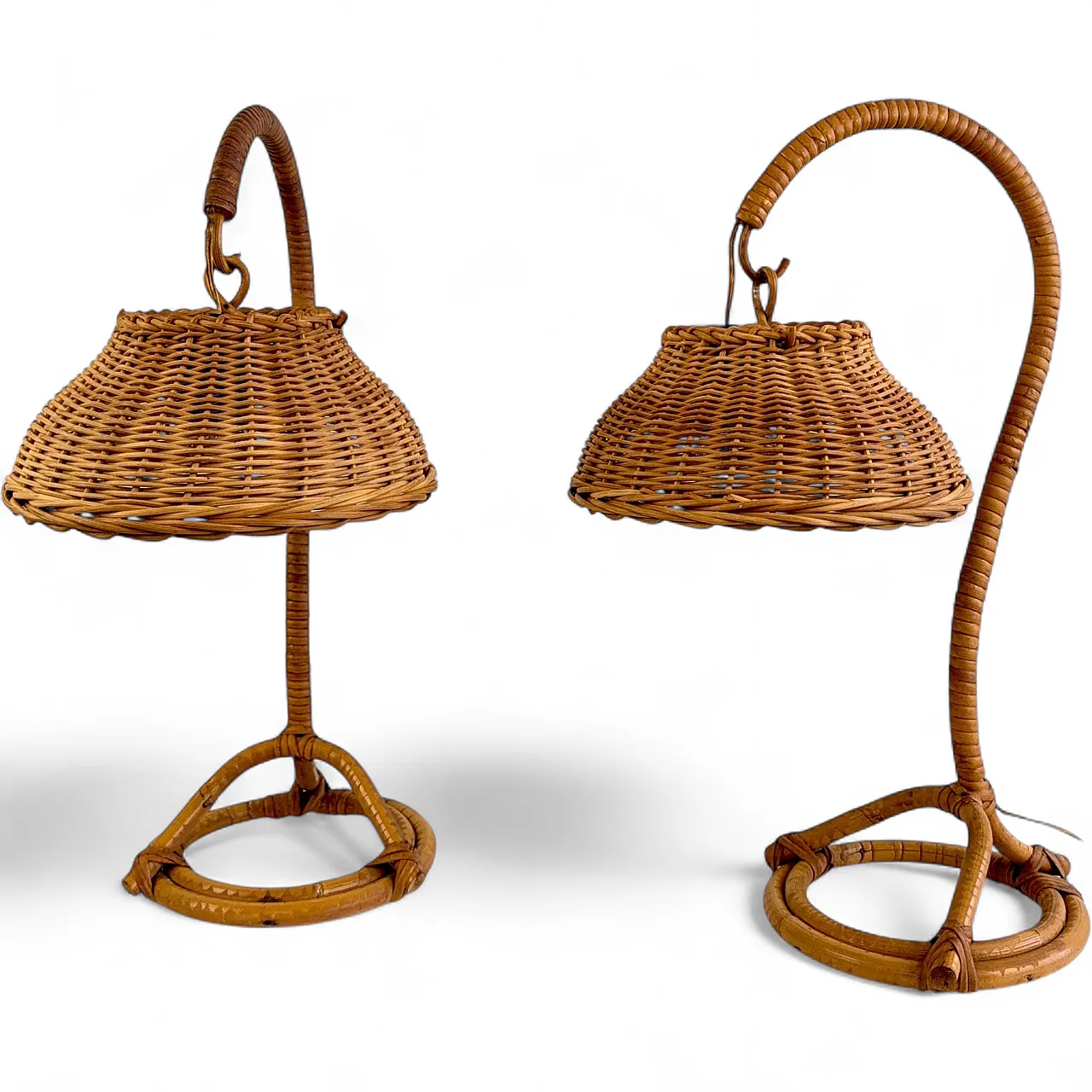 Pair of wicker bedside lamps, 1960s 16