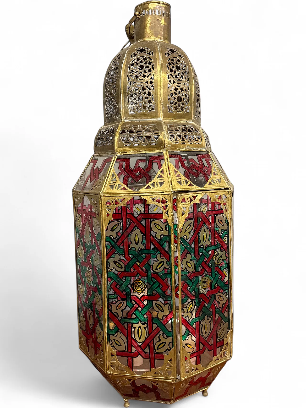 Lantern in brass and painted glass Morocco, 20th century 11