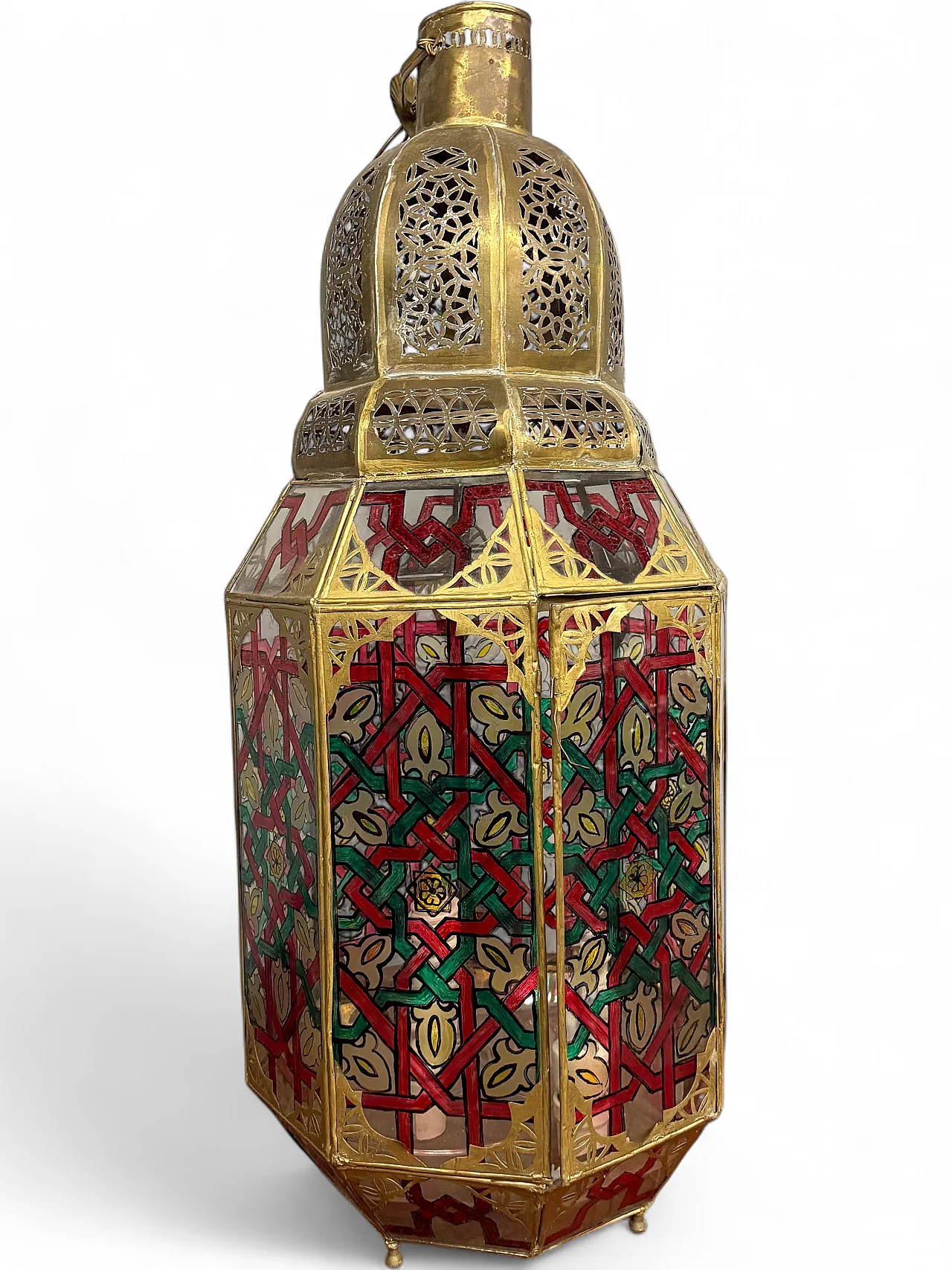 Lantern in brass and painted glass Morocco, 20th century 12