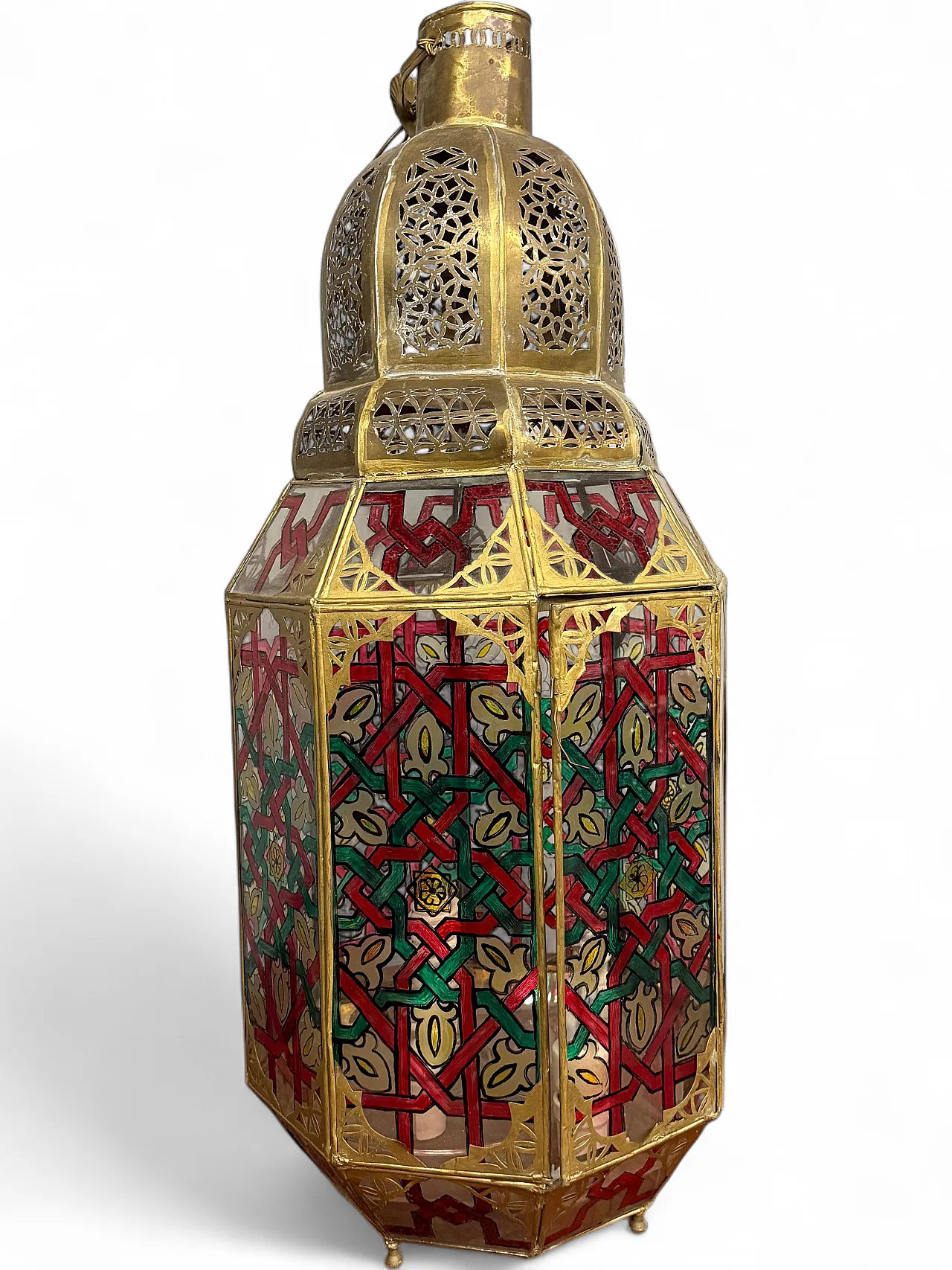 Lantern in brass and painted glass Morocco, 20th century 13