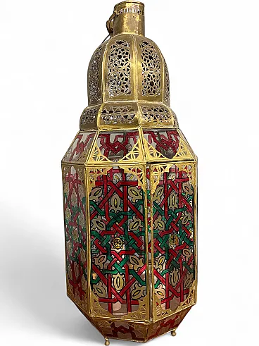 Lantern in brass and painted glass Morocco, 20th century