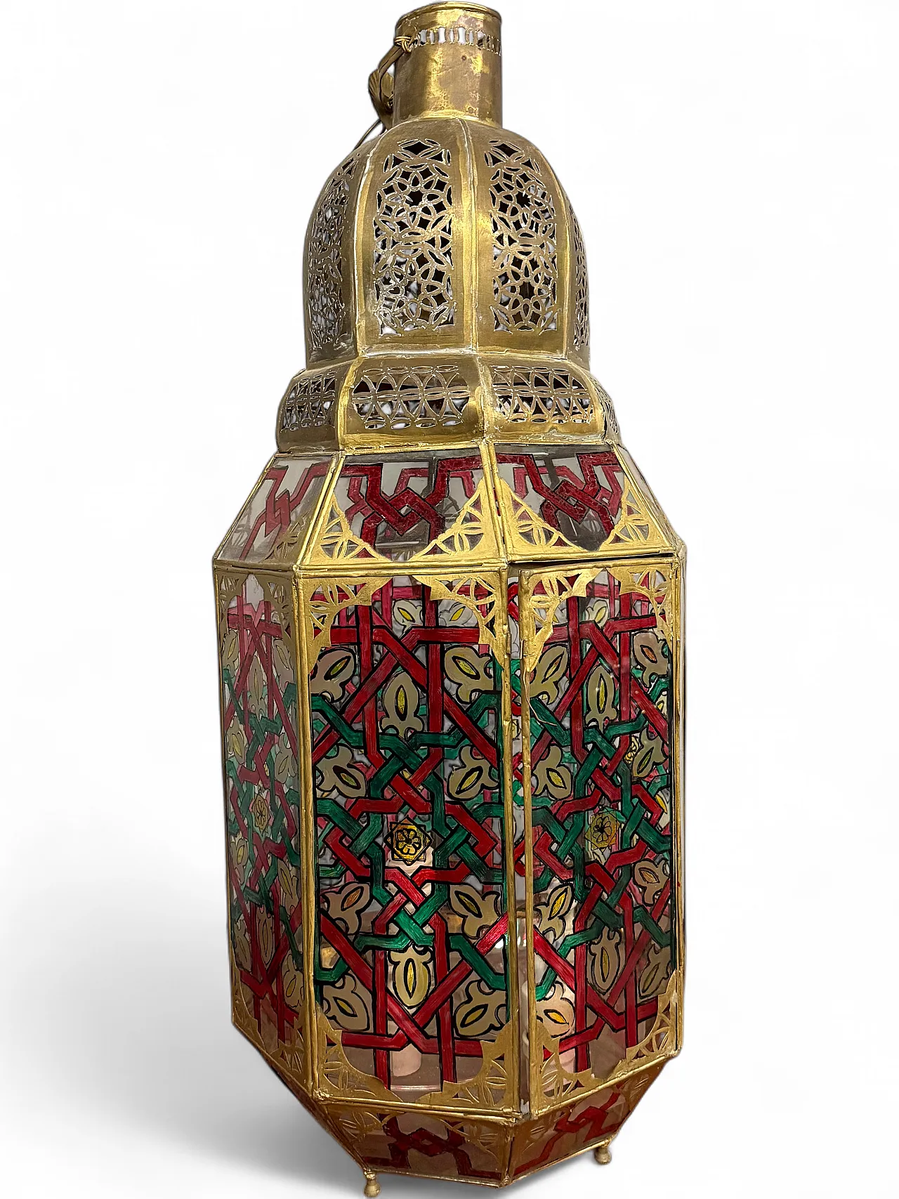 Lantern in brass and painted glass Morocco, 20th century 15