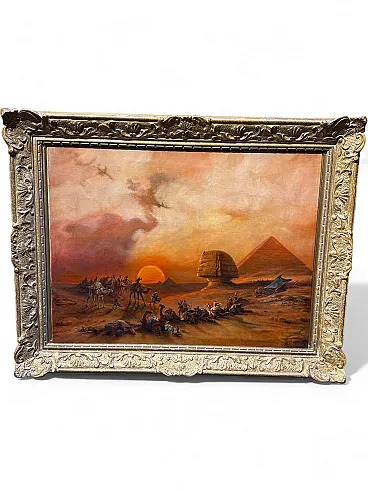 Oil painting on canvas Pyramids and characters orientalist landscape