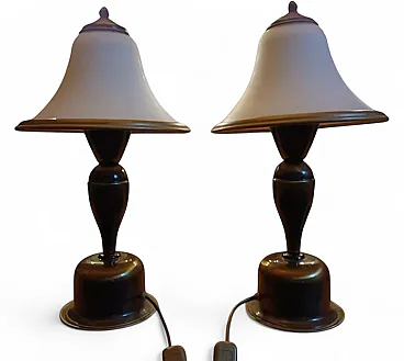 Romantic Pair of Brass & Glass Table Lamps, 1960s