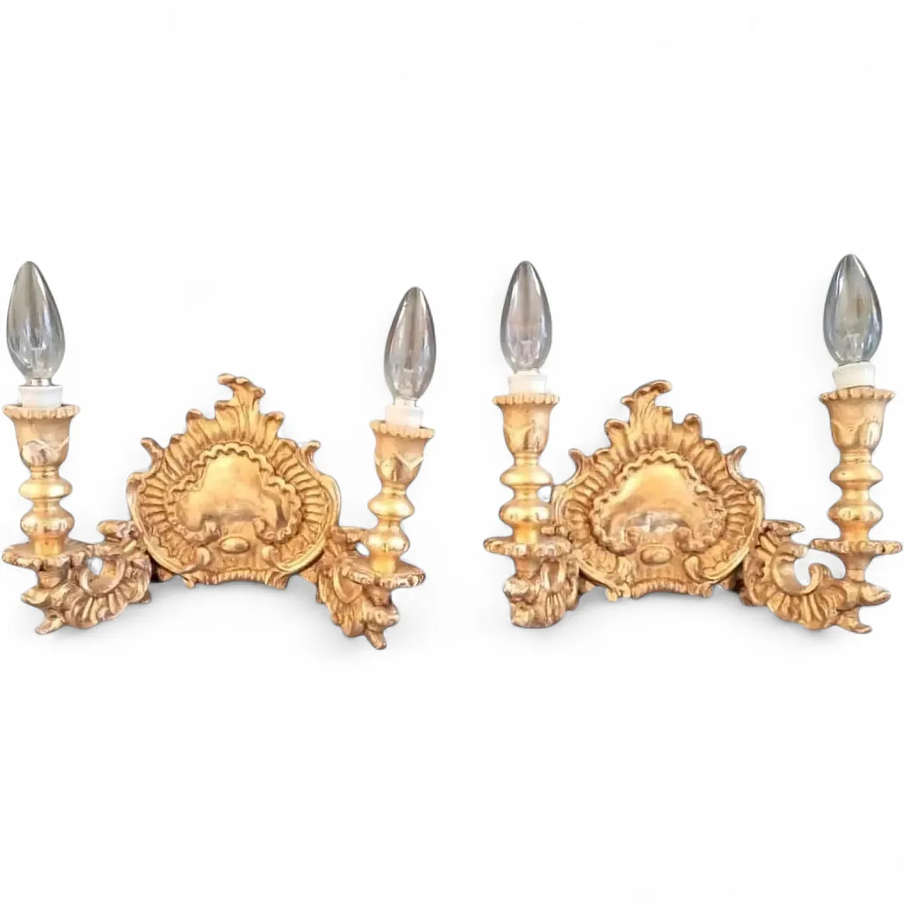 Pair of Baroque Revival Giltwood Wall Sconces, c.1900 13