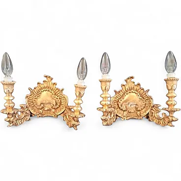 Pair of Baroque Revival Giltwood Wall Sconces, c.1900