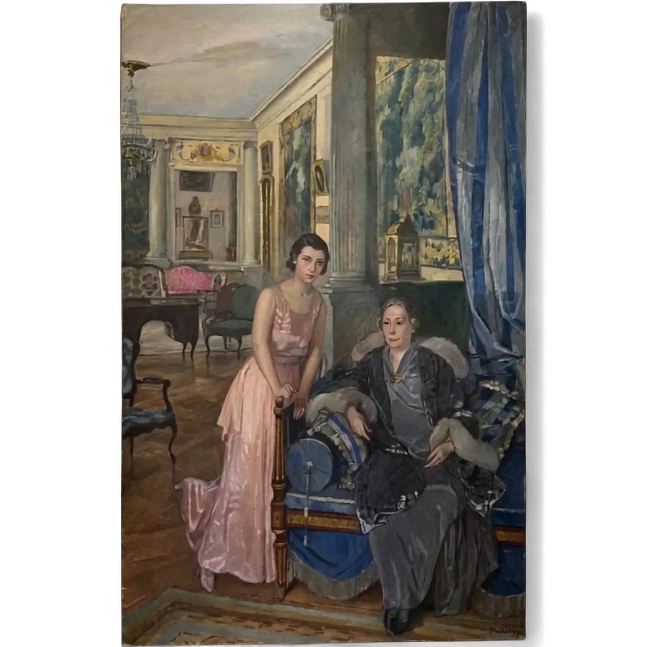 Painting Elegant Salon, Mother and Daughter, Luigi Paolillo 1933 17