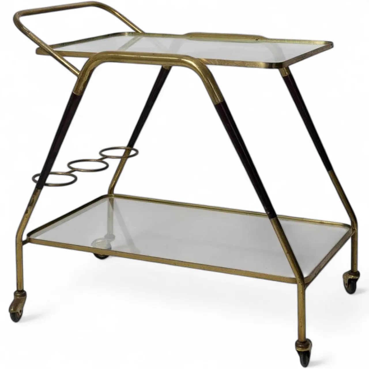 Bar trolley in brass and glass, 50s 7