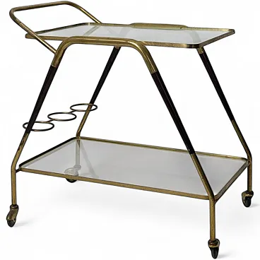 Bar trolley in brass and glass, 50s