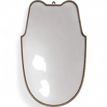 Specchio a scudo Mid-Century Modern in ottone stile Gio Ponti, anni 60