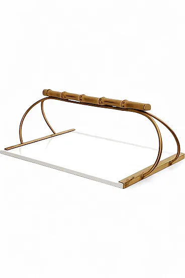 Vassoio Gucci style in ottone, ceramica e bamboo, anni ’60