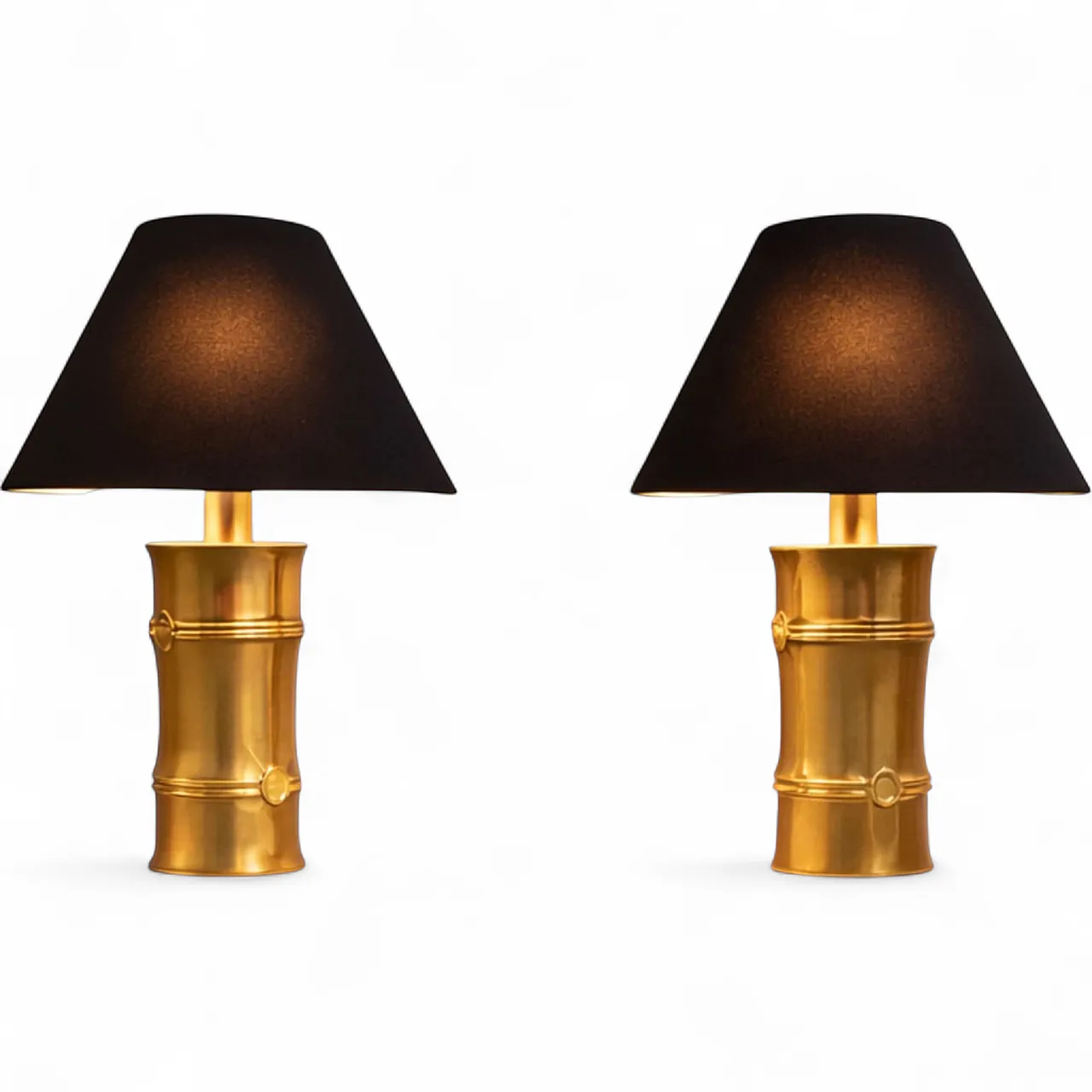 Coppia di lampade in ottone bamboo attribuite a Maison Jansen, anni 70 10