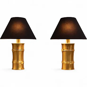 Coppia di lampade in ottone bamboo attribuite a Maison Jansen, anni 70