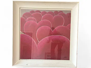 Work Mojmir Ježek tempera on paper pink hearts, 70s