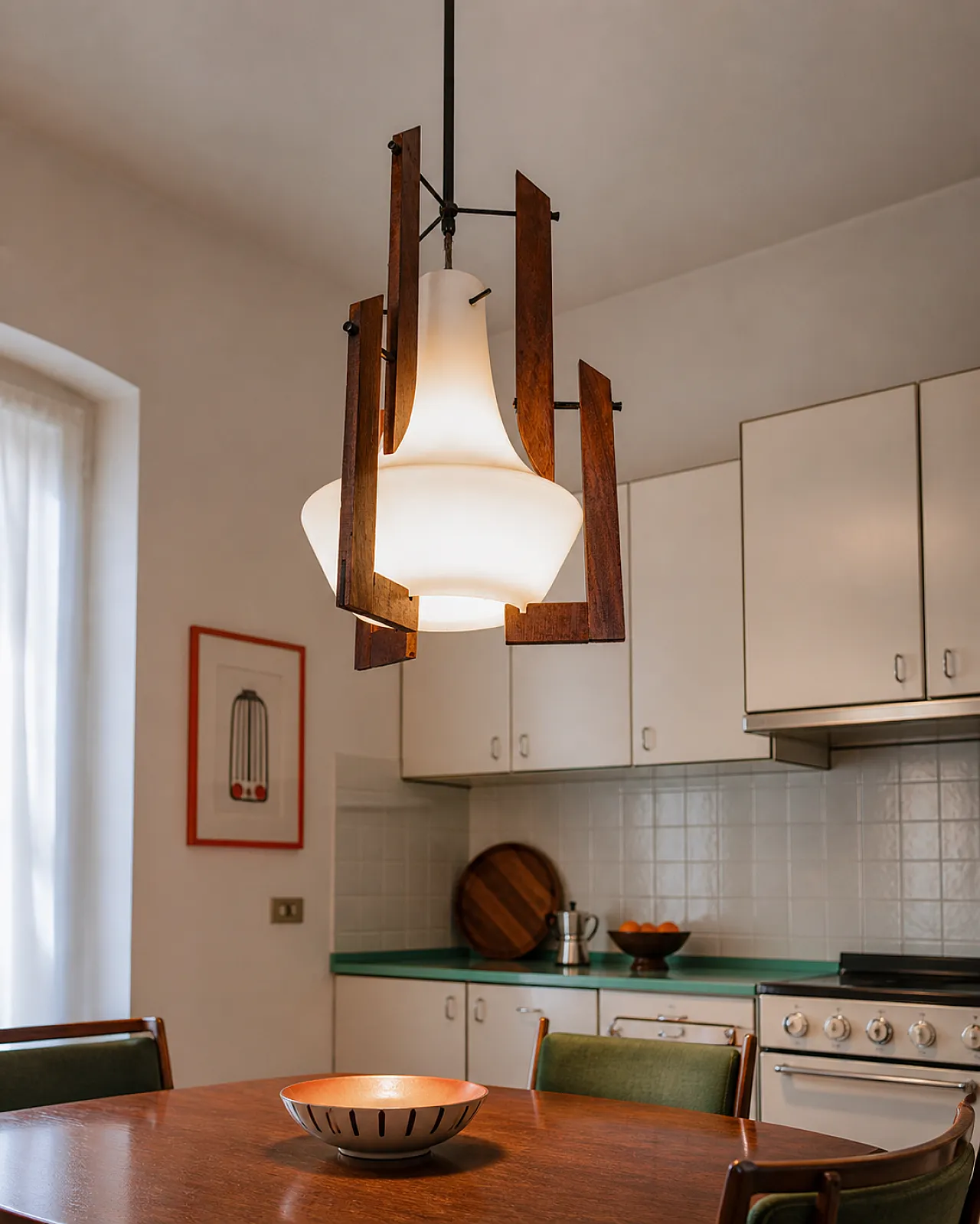 Chandelier by Ico Parisi in glass and wood, 1960s 3