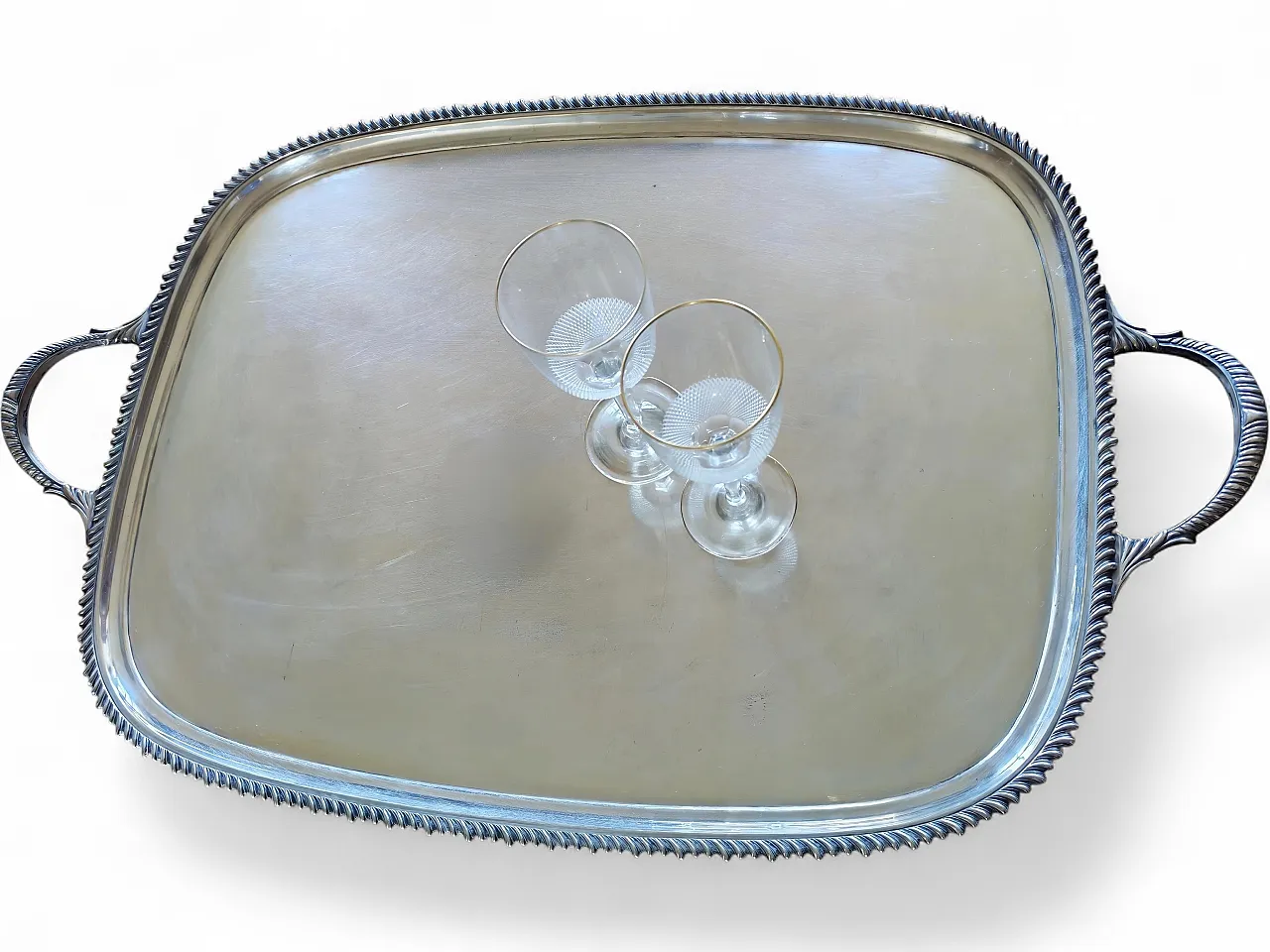 English silver serving tray, George III style, 30s 10