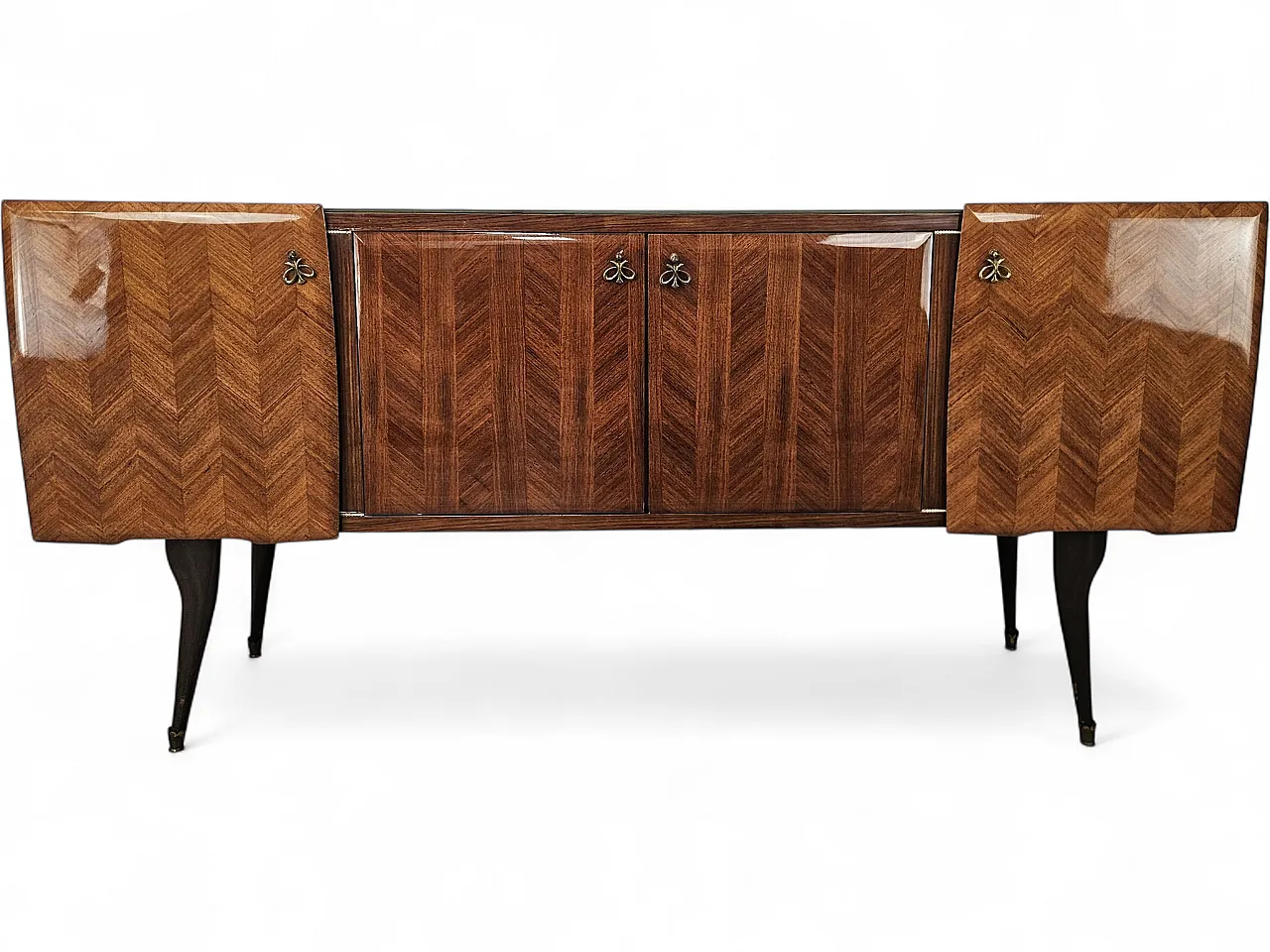 Credenza rivestita in mogano con piano in vetro, anni '70 19