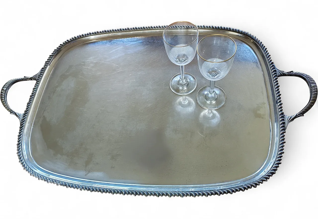 English silver serving tray, George III style, 30s 8