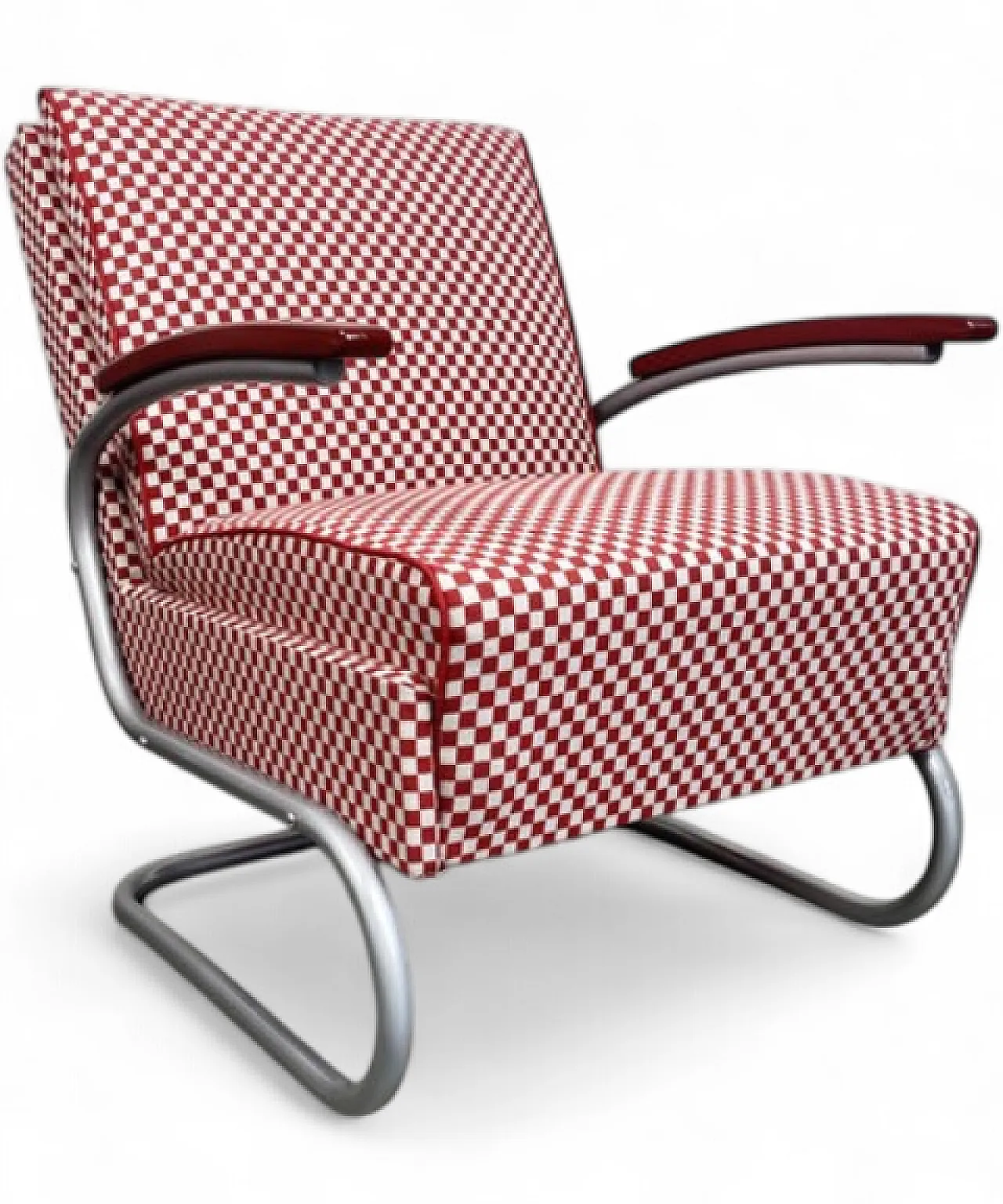 Thonet S-411 Armchair in Red & White, 1940s 17