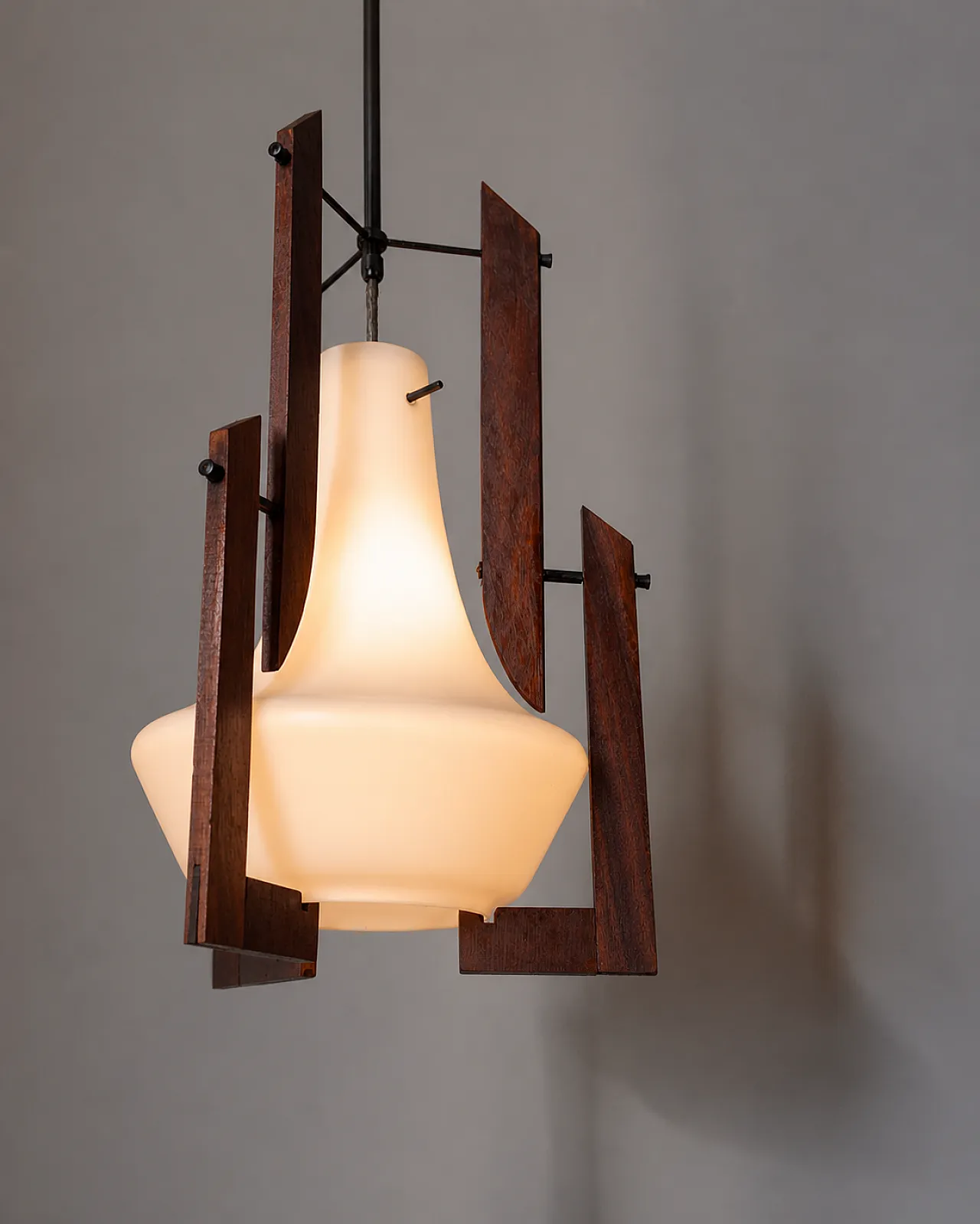 Chandelier by Ico Parisi in glass and wood, 1960s 7