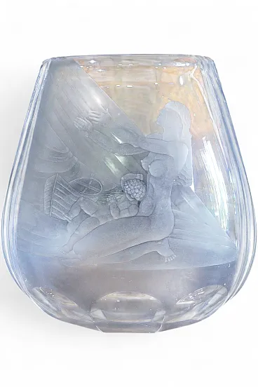 Orrefors glasbruk Simon Gate vaso cristallo inciso maternità nudo