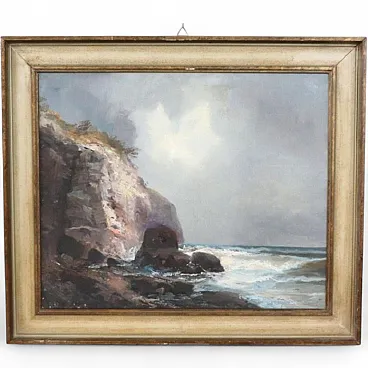 Oil painting on marine canvas with cliff, 1900s