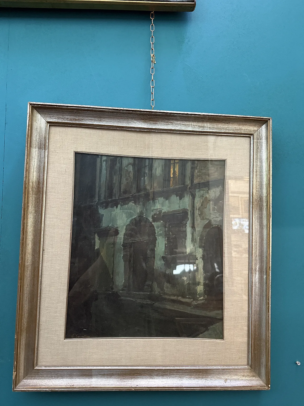 Oil painting on panel, ancient buildings by V. Sorrentino,19th century 1