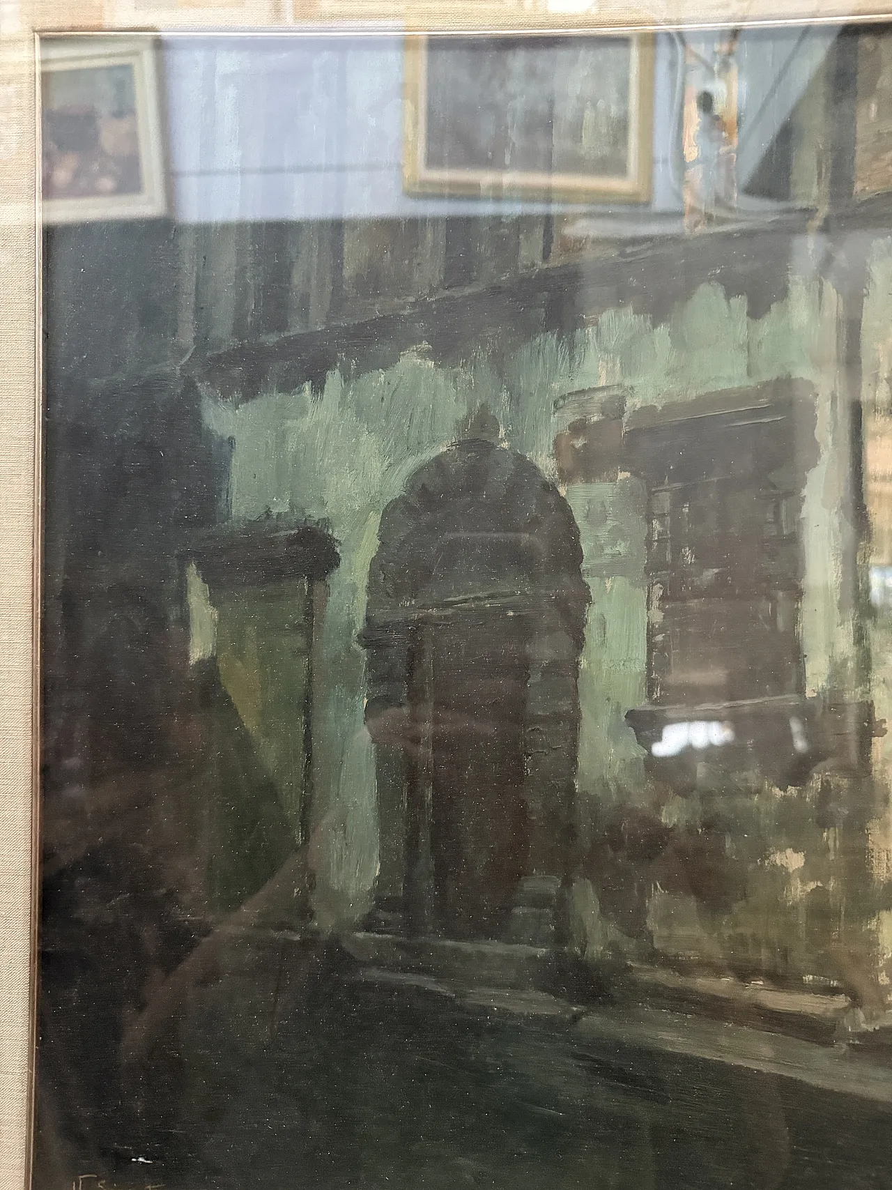 Oil painting on panel, ancient buildings by V. Sorrentino,19th century 3