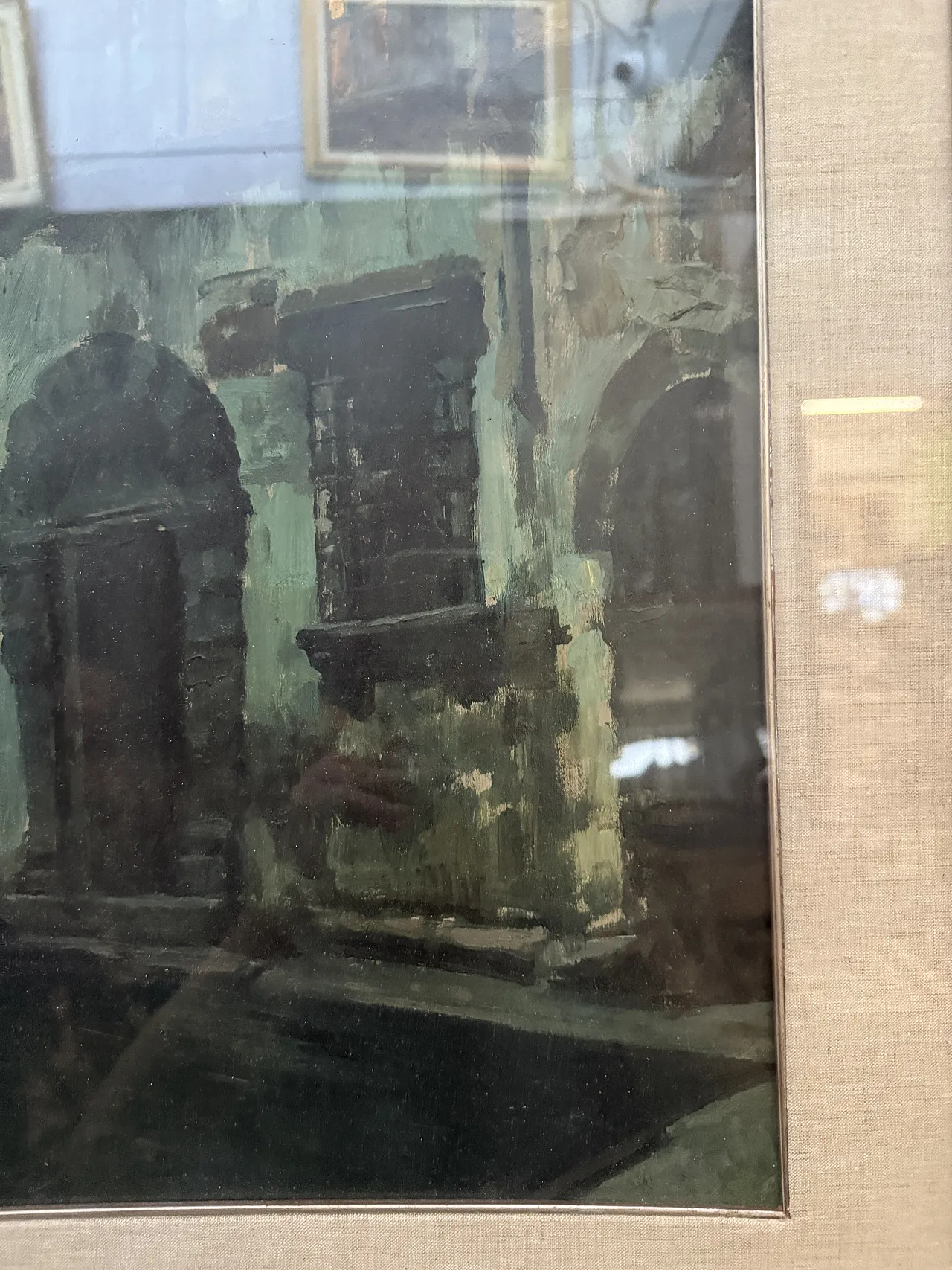 Oil painting on panel, ancient buildings by V. Sorrentino,19th century 4