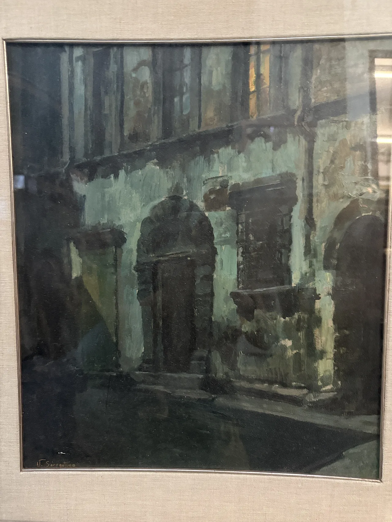 Oil painting on panel, ancient buildings by V. Sorrentino,19th century 6