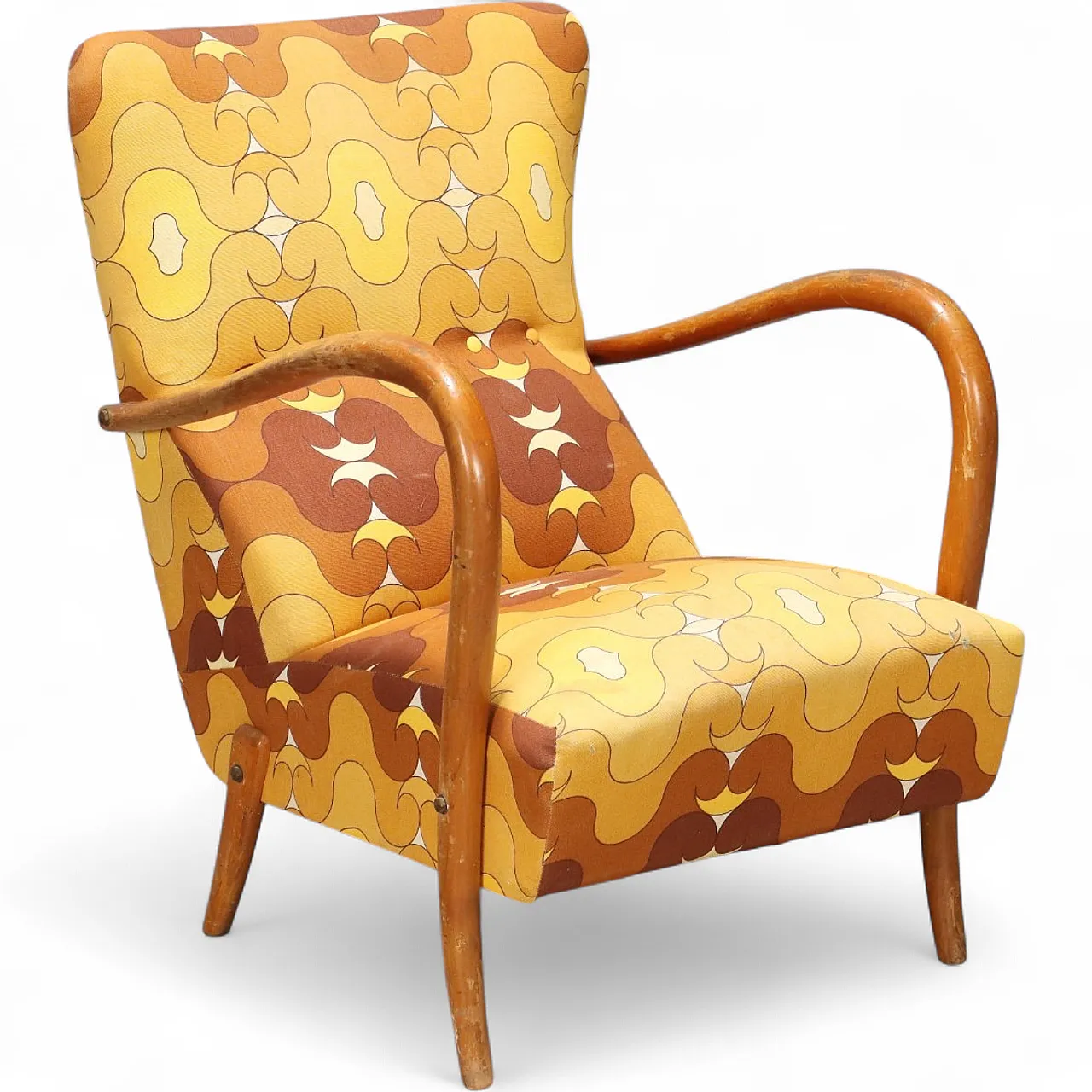 Armchair in wood and fabric, 1950s 11