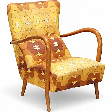 Armchair in wood and fabric, 1950s