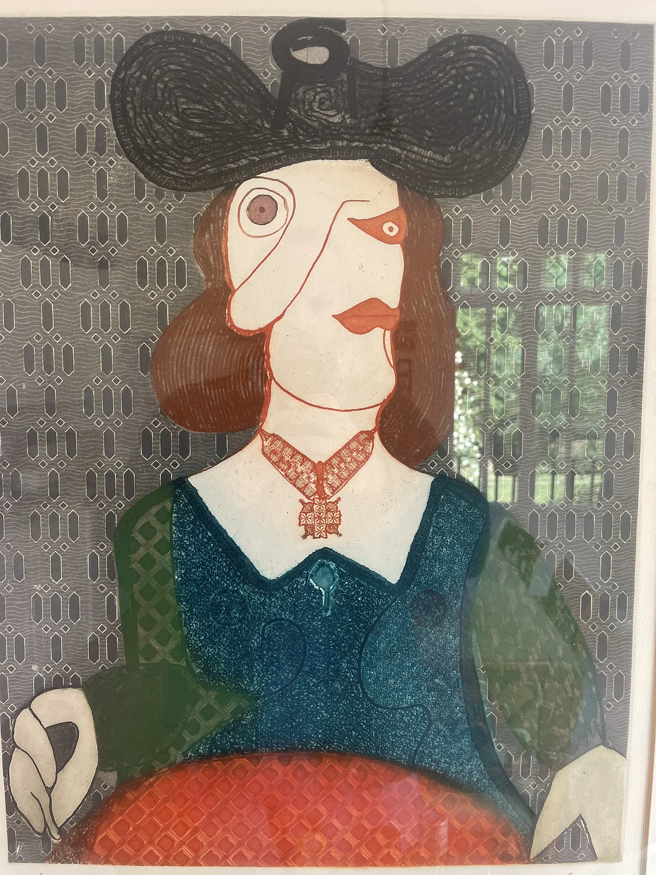 Bust of a woman, Enrico Baj lithograph, 20th century 5