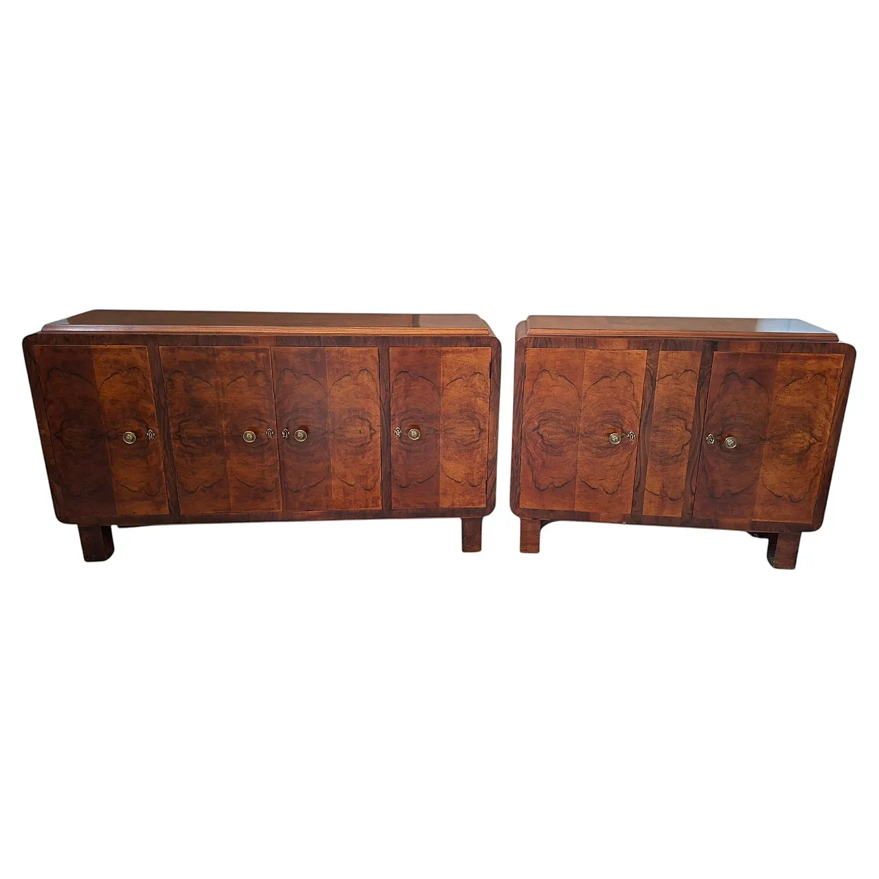Pair of Art Deco sideboards in briarwood, 1930s 1