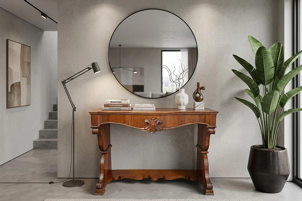 Feather walnut console table Charles X, 19th century 2