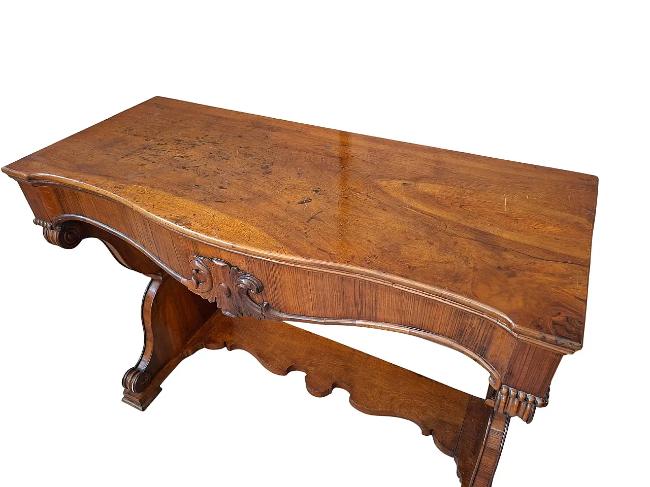 Feather walnut console table Charles X, 19th century 7