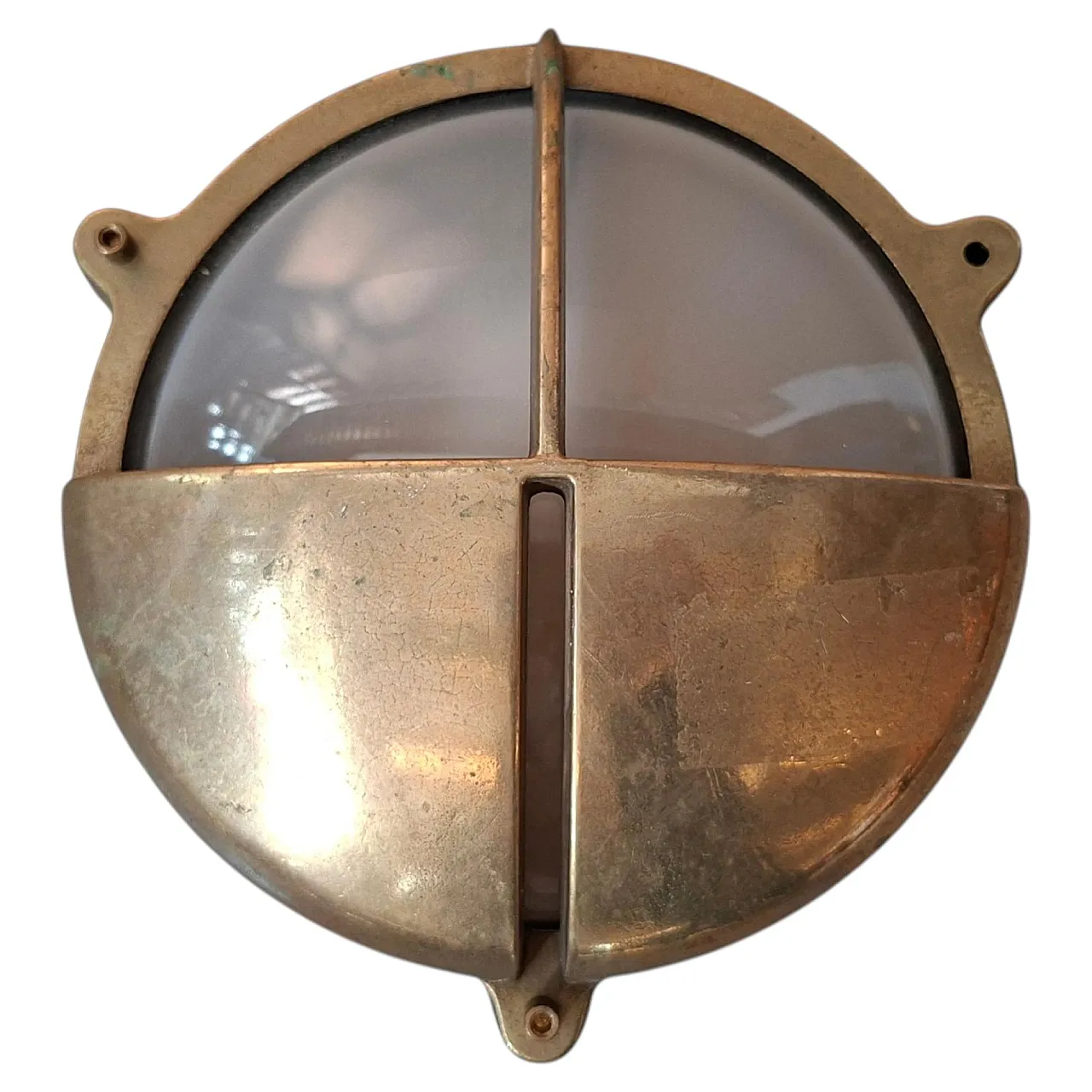 Nautical bulkhead lamp in solid brass, 20th century 1