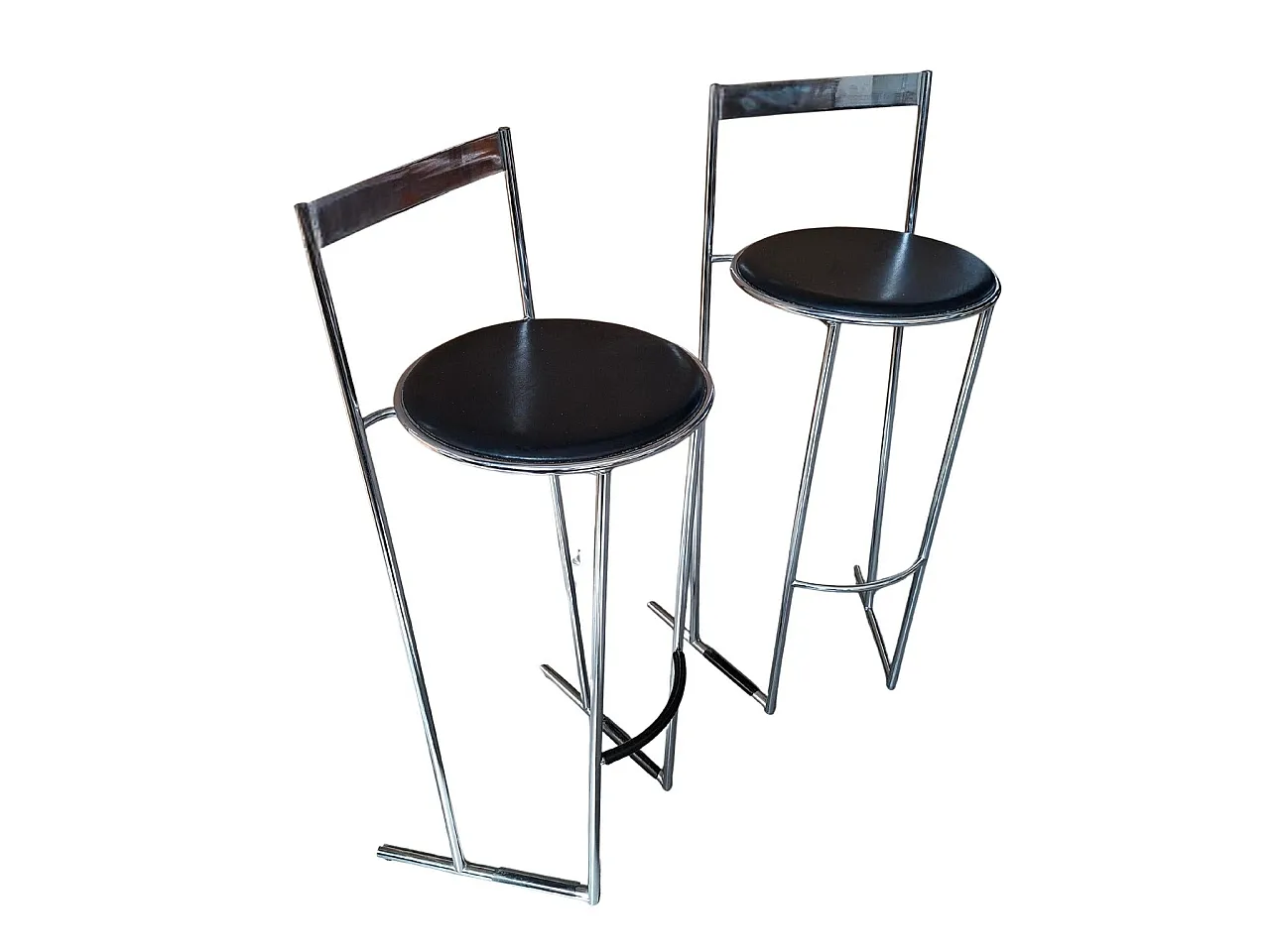 Pair of stools in chrome and leather, 1970s 6