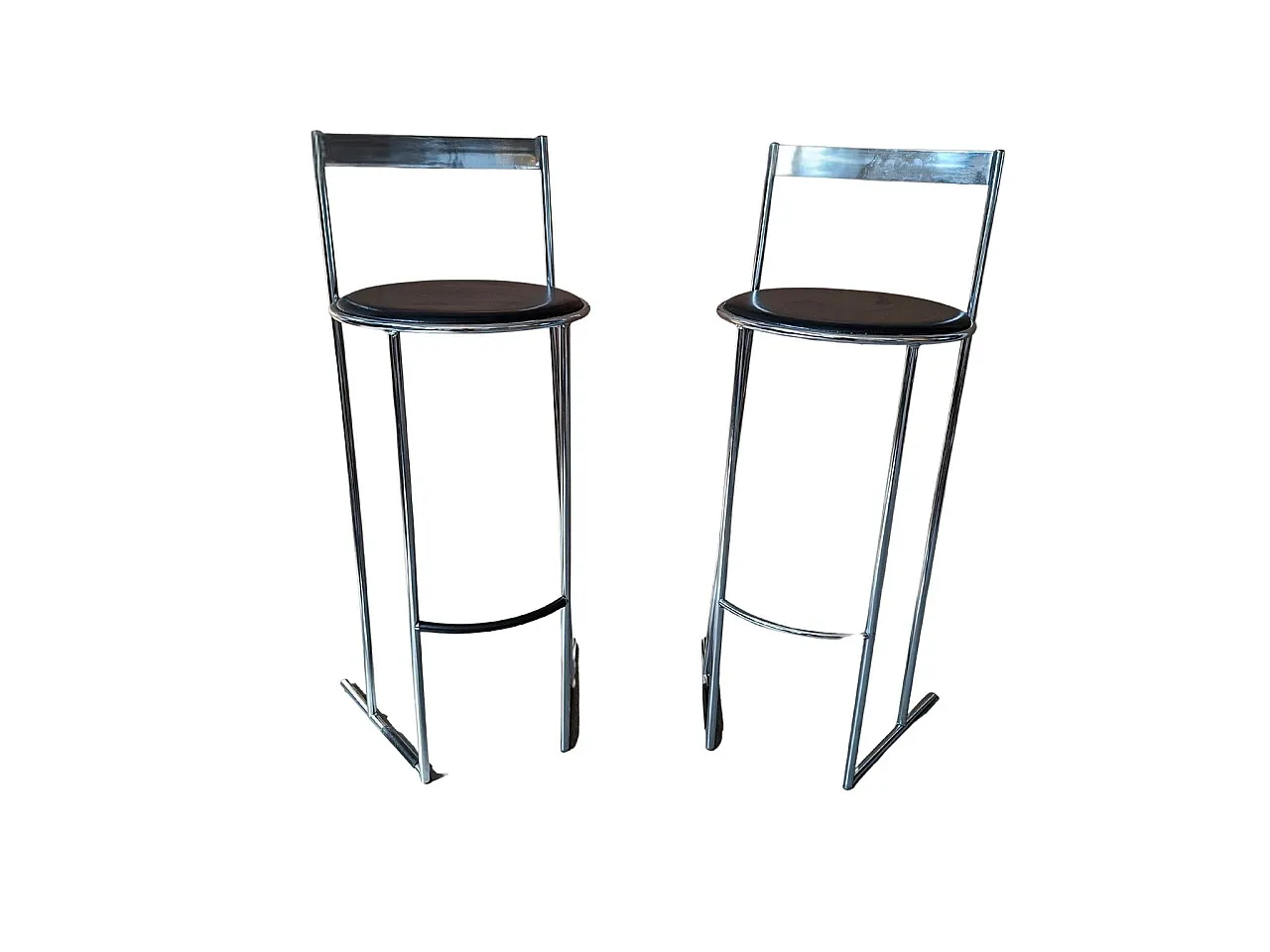 Pair of stools in chrome and leather, 1970s 8