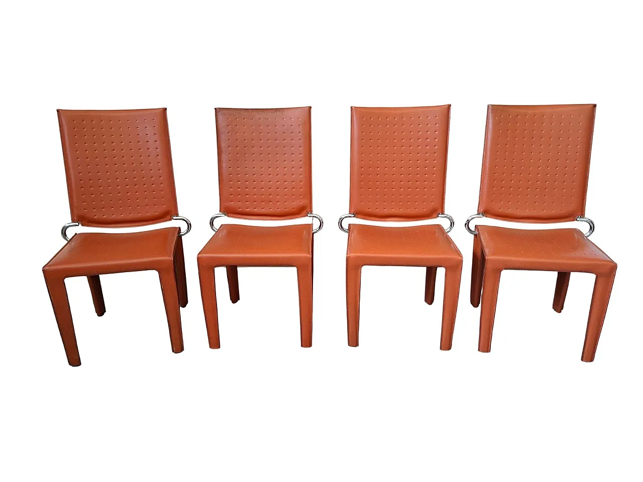 4 Orange leather and iron chairs, 20th century 10