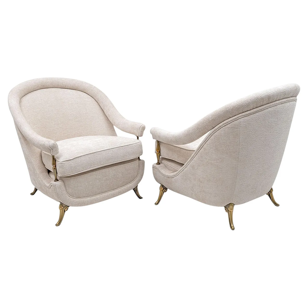 Pair of Mid-Century armchairs Art Deco with brass details, 1950s 1