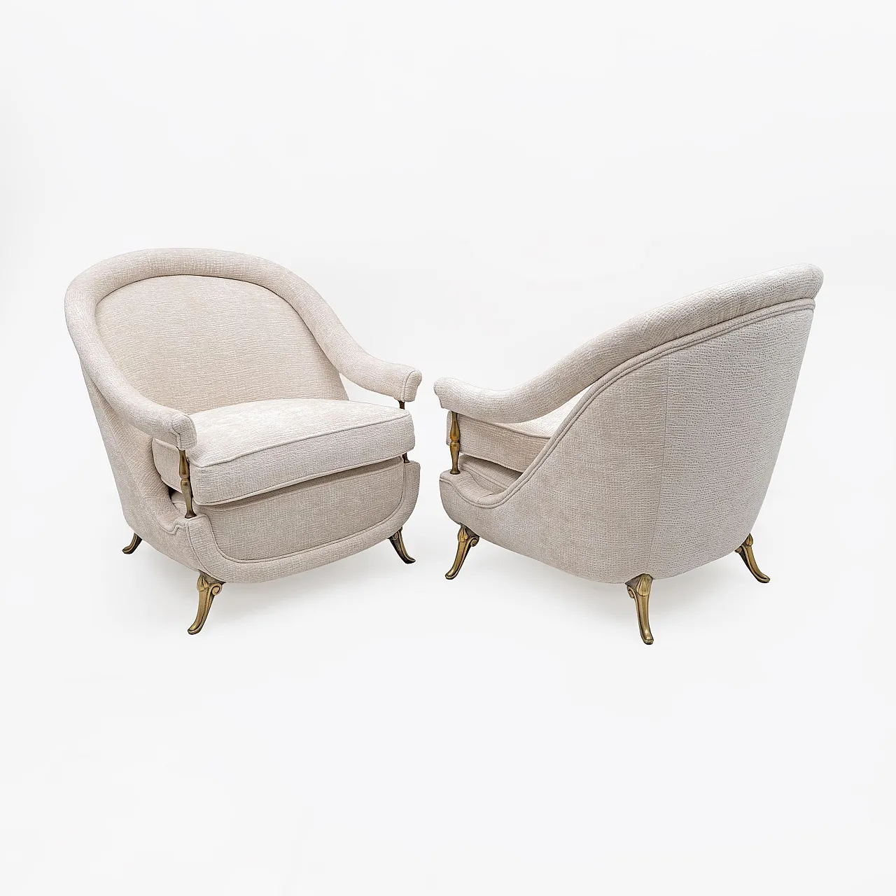 Pair of Mid-Century armchairs Art Deco with brass details, 1950s 2
