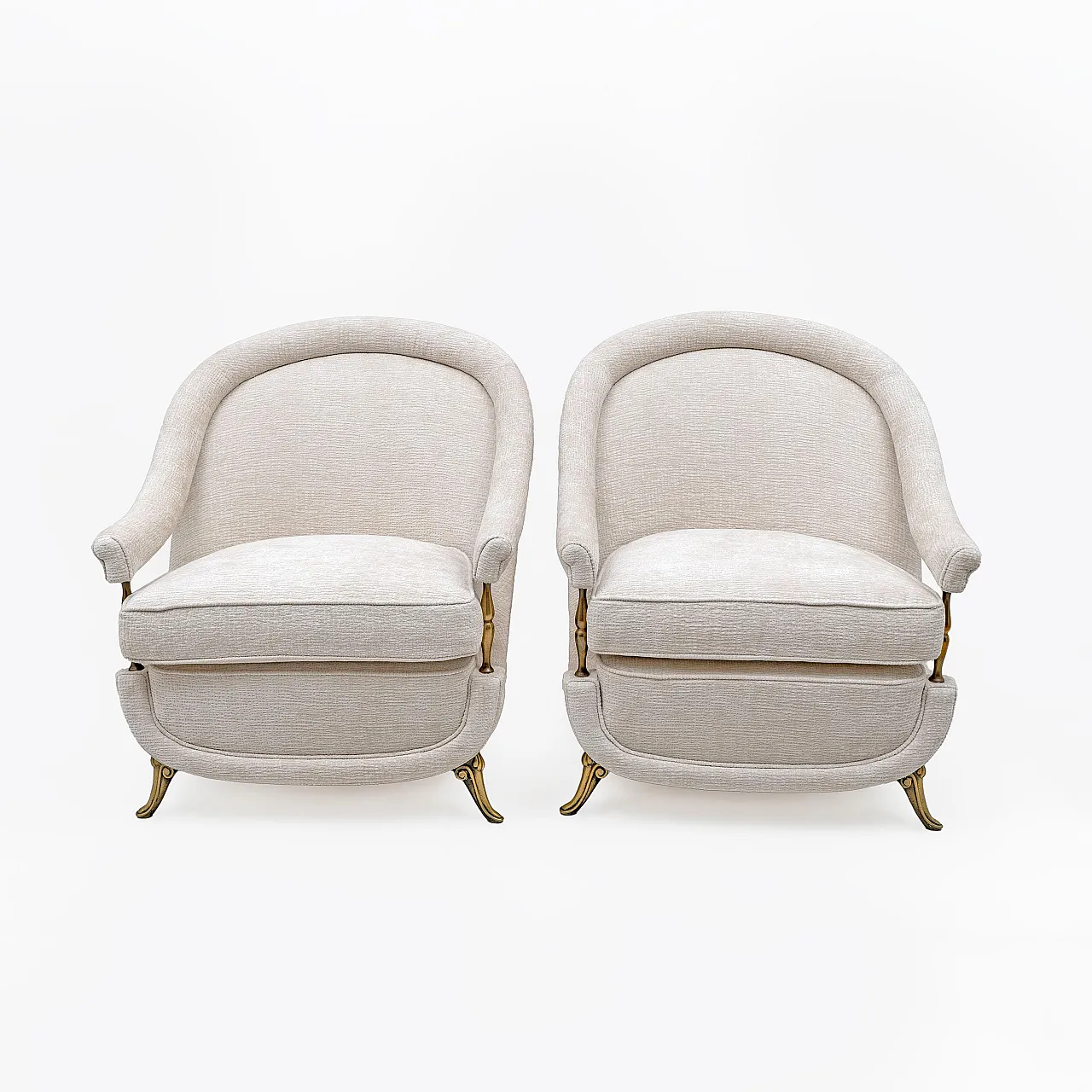 Pair of Mid-Century armchairs Art Deco with brass details, 1950s 3