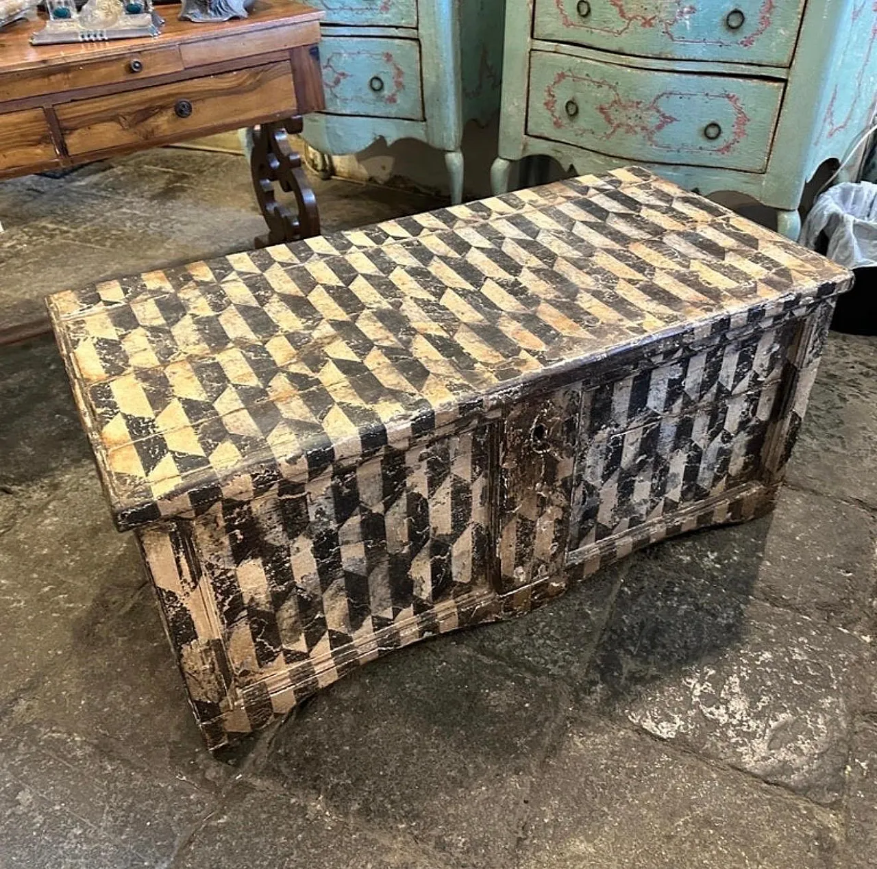 Cassapanca fiorentina in legno laccato bianco e nero, fine '800 2
